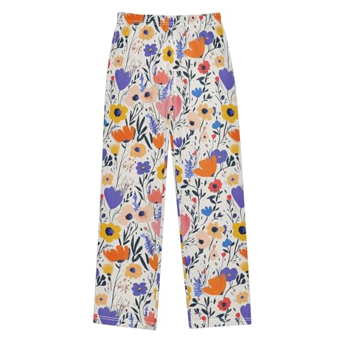 Boys' Pants Colorful Bohemian Wildflower Doodle Long Bottoms Jogger Pants Elastic Waist Trousers with Pockets S-XL