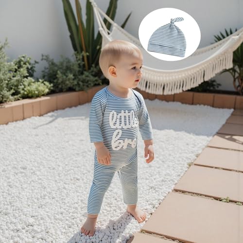 ZAXARRA Little Brother Newborn Outfit Letters Printed Waffle Baby Romper Fall Winter Infant Boy Clothes With Hat4