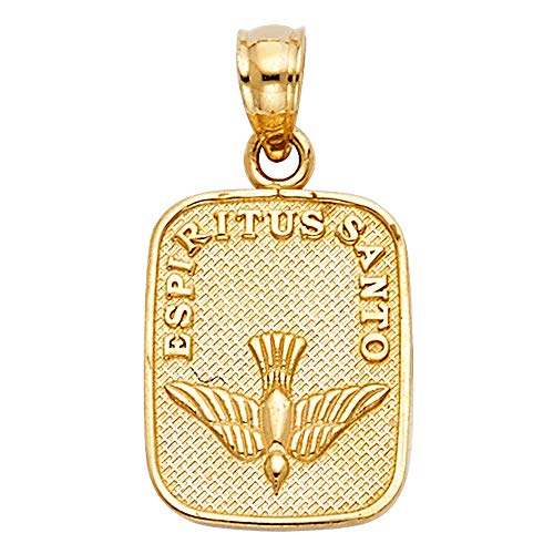 Wellingsale 14K Yellow Gold Polished Diamond Cut Religious Holy Spirit Dove "Espiritus Santo" Charm Pendant4