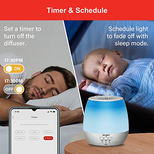 Image of Sengled Smart WiFi Essential Oil Diffuser, 150ml Ultrasonic Aromatherapy Diffuser with Alexa & Google Home App & Voice Control, Night Lights Auto Off & Timer Function, LED Colors Humidifier for Home