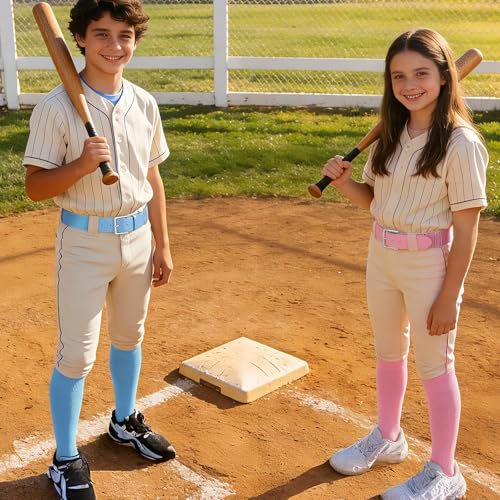 Image of VONMELLI Youth Baseball Belt and Socks Combo, Elastic Softball Belts and Socks for Boys and Adult (2 Pairs of Socks & 1 Belt)