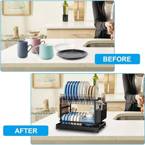 Image of Cloyster Dish Drying Rack with Drainboard, Dish Racks for Kitchen Counter, Dish Drainer Set with Utensils Holder, Large Capacity Dish Strainers Drying Rack (RACK-304)