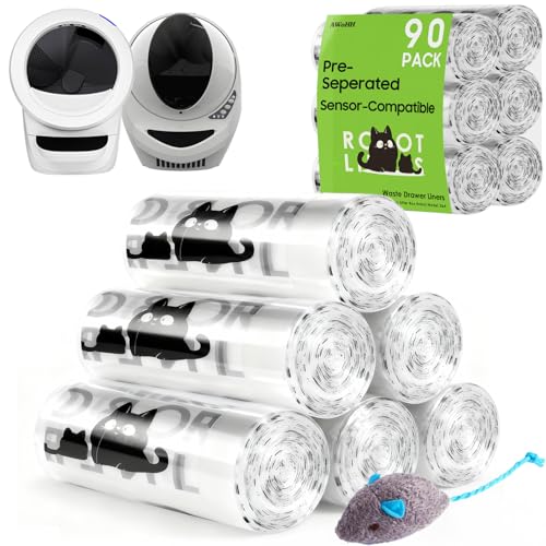 90 Pack Cat Litter Box Robot 4 and 3 Waste Bags, Tear-free, Transparent, Sensor-compatible, Automatic Litter Box Liners Bags, 9-11 Gallon Capacity