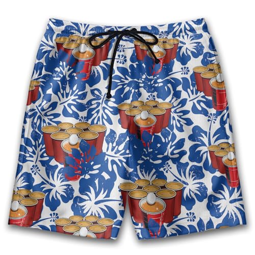 Party Mens Swim Trunks - Beer Swimming Trunks for Men - Tropical Drawstring Beach Shorts, Mens Swim Shorts S31.1