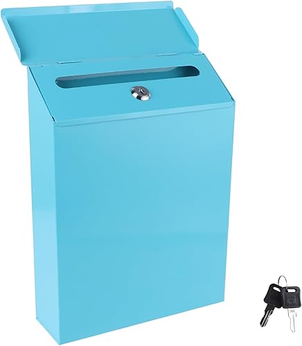 Veemoon Buzón de pared con cerradura de llave, buzón de metal exterior de estilo europeo, caja de sugerencias de bloqueo, caja de sugerencias