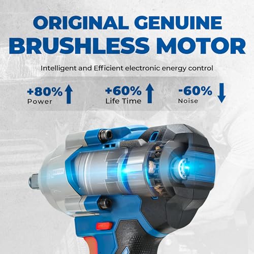 Dong Cheng 20V Brushless Impact Wrench, 698N.m High Torque, 1/2 inch 4-Speed Cordless Impact Gun with Storage Box, Easily Removes Bolts on Cars, Trucks, and Tractors, Includes 4.0Ah Battery & Charger - Image 4