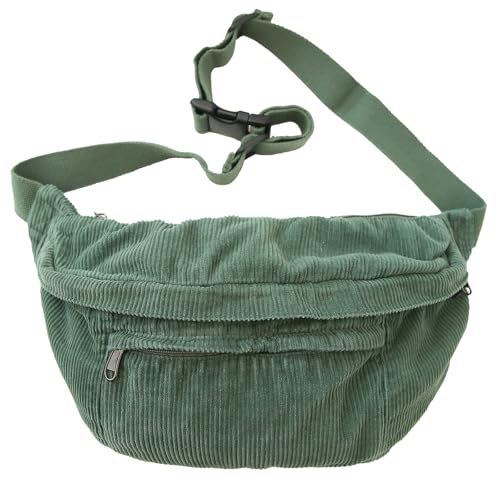 Bauchtasche Damen Herren Cord groß Crossbody Bag Brusttasche Gürteltasche Hüfttasche Umhängetasche für Reisen Schule Arbeit und den täglichen Gebrauch Geschenke, Grün