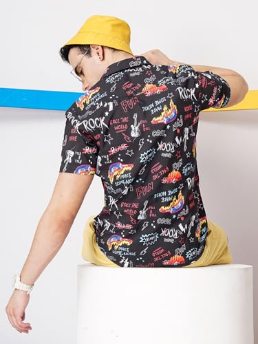 Image of The Indian Garage Co Men Slim Fit Conversational Printed Half Sleeves Spread Collar Resort Wear Shirt