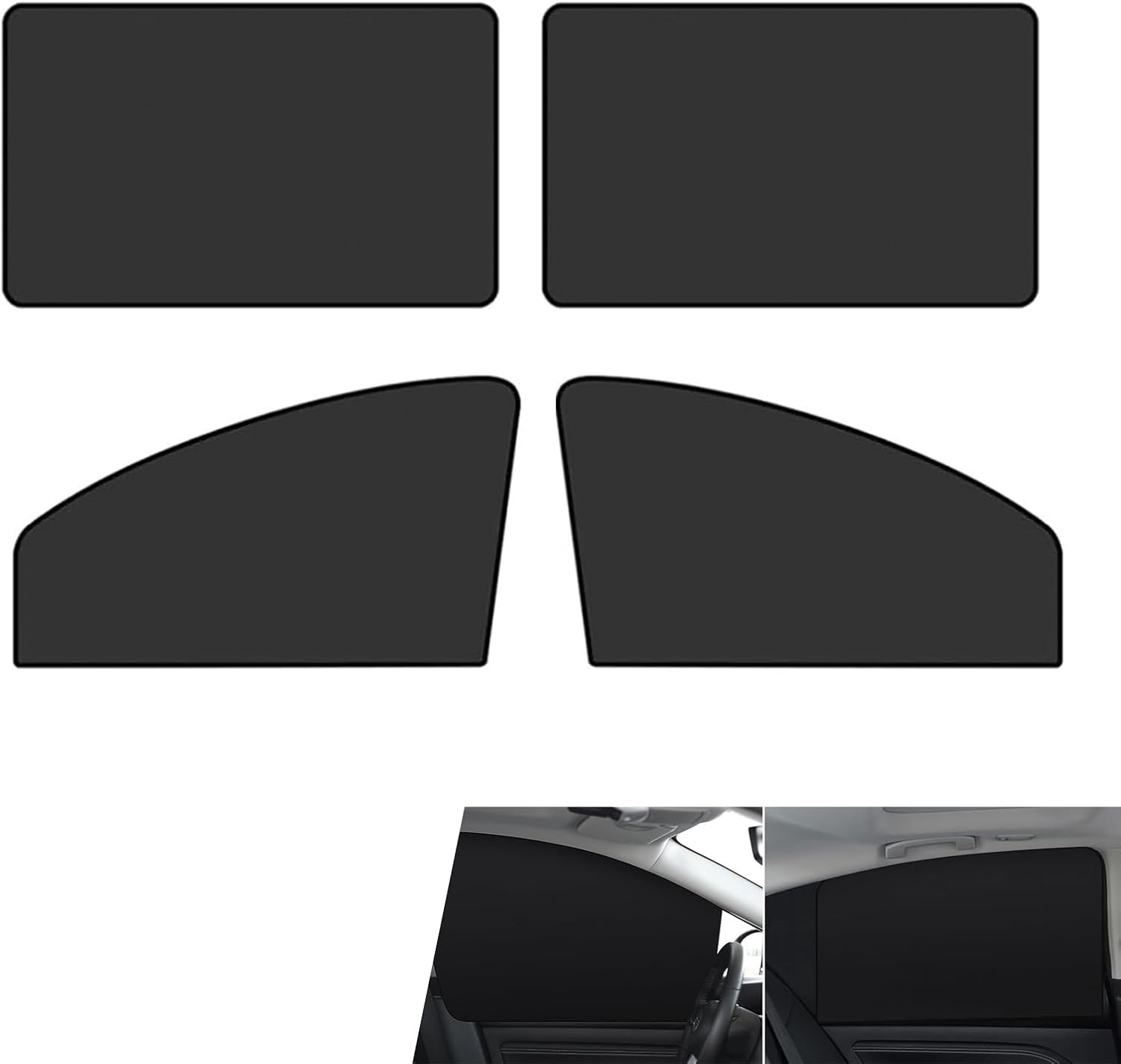 4 PCS Car Side Window Sun Shades, Sun Protection & Heat Blocking Shade, Full Blackout Privacy Curtain for Baby and Kids, Foldable Cover for Front & Rear Windows (Black)
