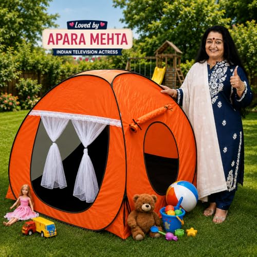 Image of Foldable Play Tent House Big SizelPop-Up Indoor & Outdoor Playhouse for Girls Boys| Multi Purpose Tent House for Kids Boys 3 to 10 Years with Fun Patterns Easy Setup & Portable (Orange)