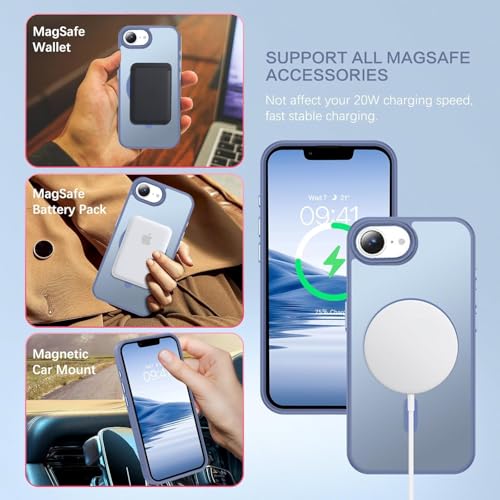 Image of Elzzi Magnetic for iPhone 16e /17e Case (Compatible with MagSafe)(Military Grade Drop Protection) Slim Translucent Matte Shockproof with Anti-Fingerprint Phone Case,Blue