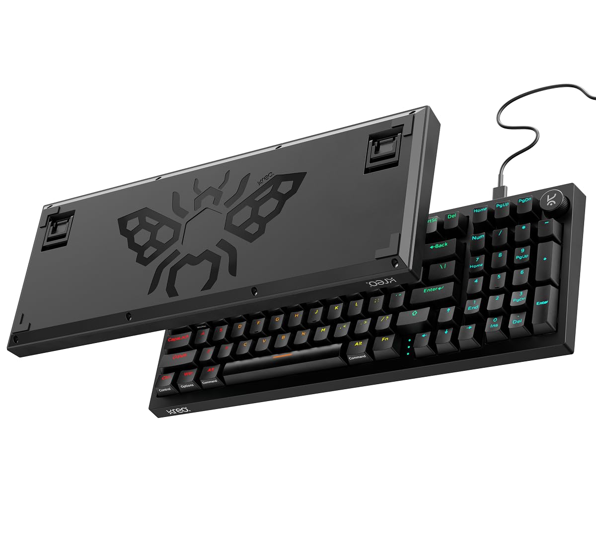 Kreo Hive 98 Wired RGB Mechanical Gaming Keyboard | Full Size 98 Keys, Metal Volume Knob, Per-Key RGB, Hot-Swappable Switches (All Black, Red)
