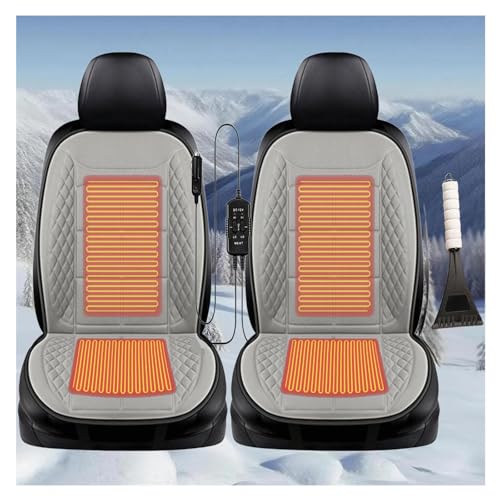 シートヒーター 車用 後付け, 3つの温度設定,10S 急速暖房一定温度 車 ブランケット, 取付簡単 防寒対策 暖房 幅広い車種に対応, 雪かきスコップが付属,グレー-運転席+副操縦席