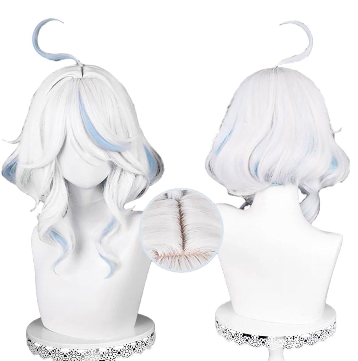PRIOUTZ Costume Wig for Genshin Furina Focalors Cosplay Short Party Wigs Women White Blue Highlights Synthetic Hair