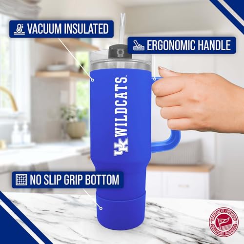 Image of Campus Colors College & University 40 oz Travel Tumbler With Handle - Dual Option Lid With Straw - Vacuum Insulated Stainless Steel (Kentucky Wildcats - Royal)