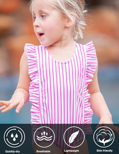 Image of RAISEVERN Baby Girls Swimsuit Ruffles Bathing Suits Cute Beach Sport Swimming Backless Summer One Piece Swimwear 2-7 Years