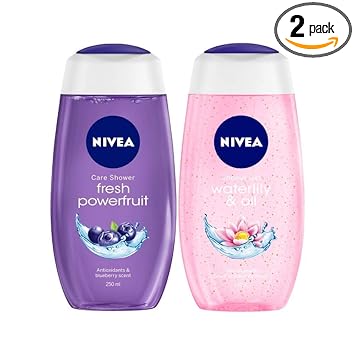NIVEA Shower Gel, Power Fruit Fresh Body Wash, 250ml And NIVEA Shower Gel, Water Lily & Oil Body Wash, Women, 250ml