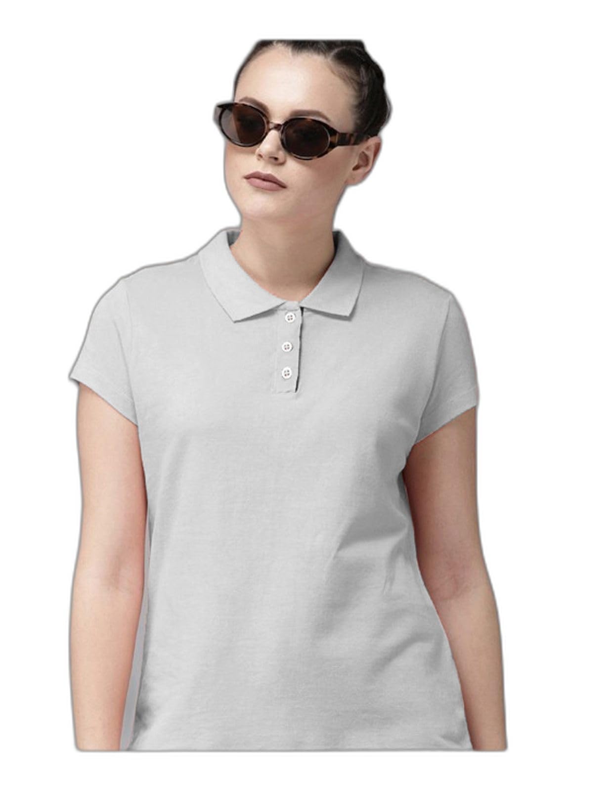 ain6 Merriment Solid Women Polo Neck Grey T-Shirt (RE2001-Grey_XL)_PT-picture-55