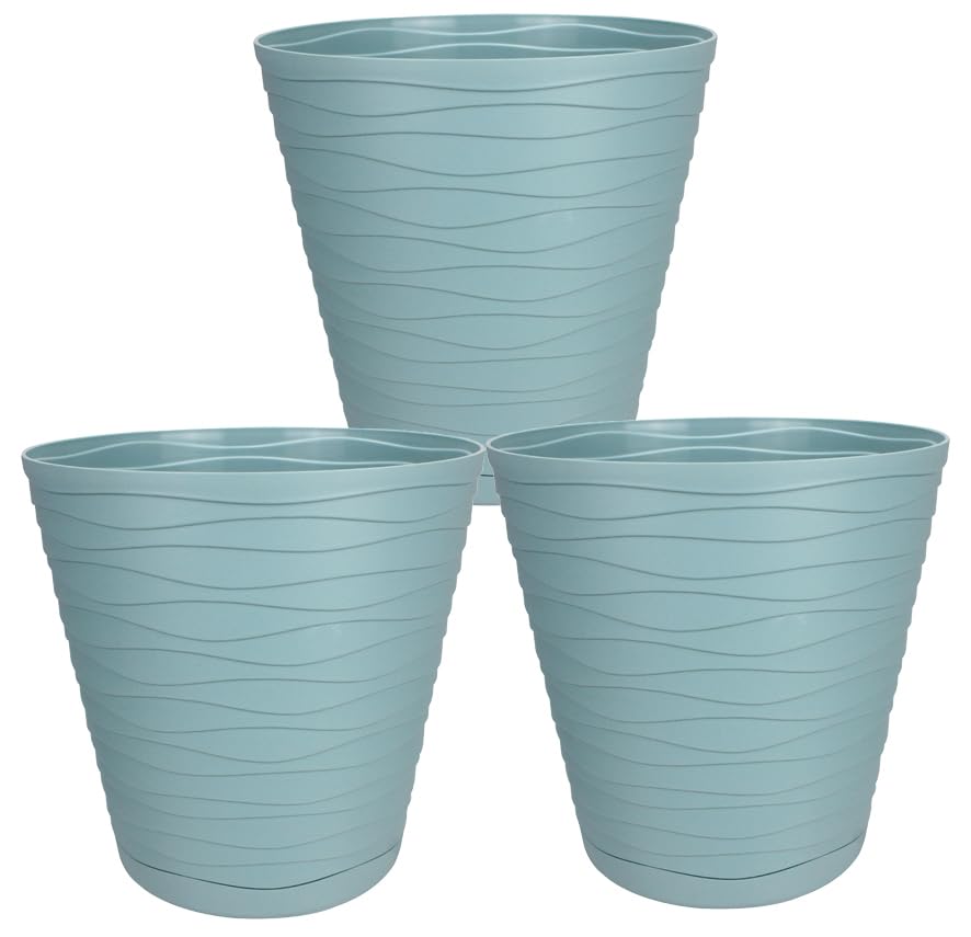 2friends Blumentopf Set 3 Stück Blau, Pflanztopf mit 3D-Wellendesign, 15 cm Durchmesser, 15 cm Höhe, robuster Kunststoff, modern, für Zimmerpflanzen und Balkon, hergestellt in der EU
