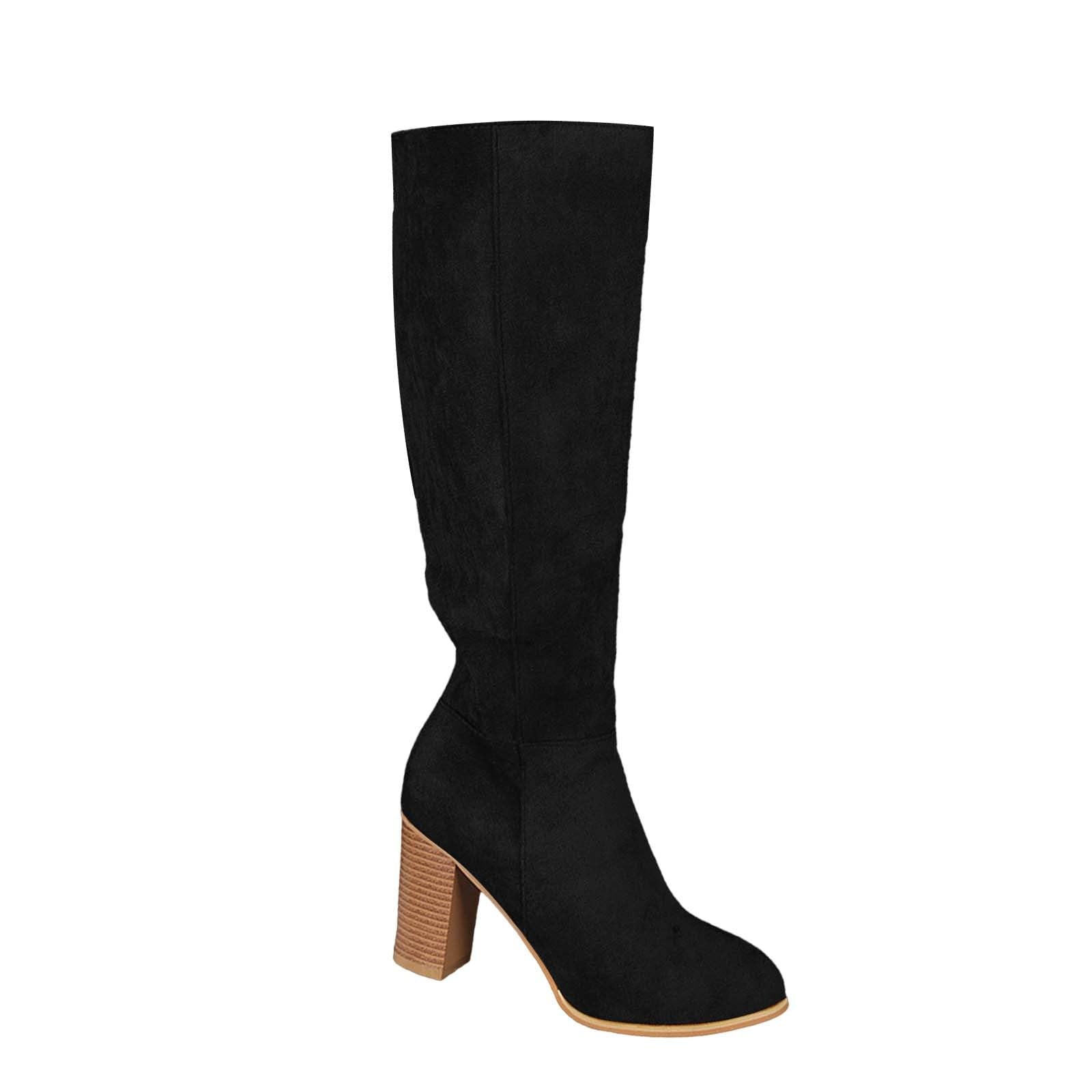 Generisch Bottes de chevalier pour femme - Bottes en daim - Fermeture éclair latérale - Bottes à talons hauts - Tige longue - Bottes à talon épais - Automne et hiver
