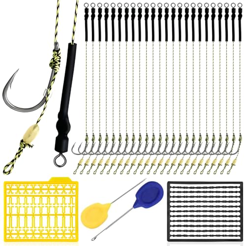 YOTO Carp Rig Set – 24Pcs High Carbon Steel Curved Barbed Hooks with Swivel, Hair Rig Design for Boilie Fishing, Braided Line Fishing Equipment, Size #2