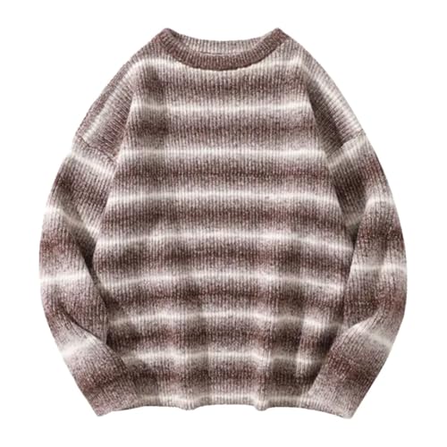 Autumn Winter Casual Sweaters Men Loose Striped Knitted Pullovers Male Round Neck Sweater