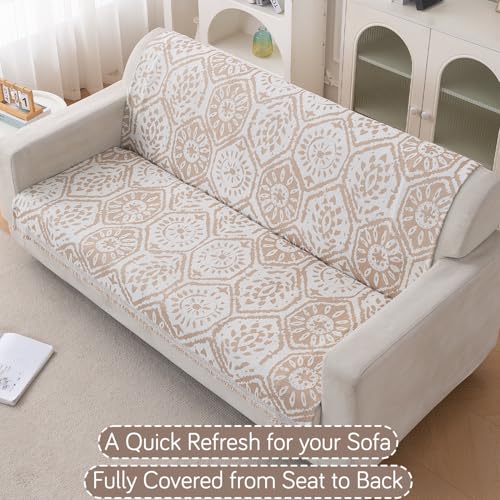 Image of HOKIPO Serene Abode Sofa Cover 3 Seater, 180x175 cm, Boho Floral Tile