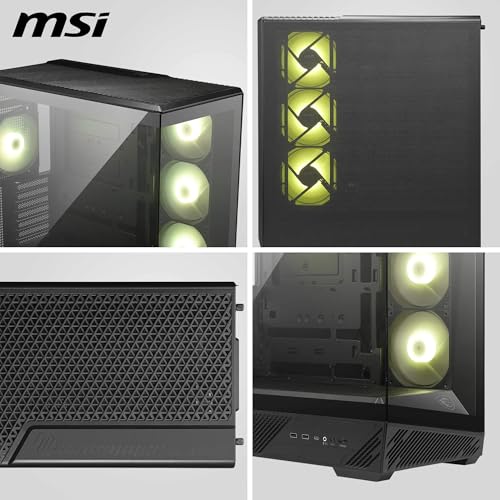Image of MSI MAG PANO 130R PZ Mid‑Tower Gaming PC Case, Back‑Connect ATX Support, Panoramic Glass Design, 4x ARGB Reverse Blade Fans, Up to 10 Fan Support, 400 mm GPU Clearance