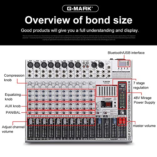 Dj Mixer G-Mark Gmx1200 12 Channel Professional Usb Audio Mixing Console Music Studio 8 Mono 4 Stereo 7 Brand Eq 16 Effect Podcast Streaming Audio Interface #TOP4