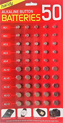 Slamtech® Pilas surtidas AG1/AG3/AG4/AG10/AG12/AG13 para calculadoras, relojes y mucho más (paquete de 50)