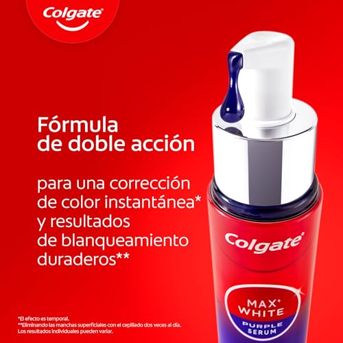 Miniatura 4 de COLGATE Pack Pasta de Dientes Blanqueadora Max White Purple Reveal 4 x 75ml + Sérum Morado 40ml Blanqueador Instantáneo sin Flúor - Dientes más Blancos - Elimina las Manchas Superficiales