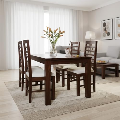 Image of Wooden Dining Table 4 Seater for Living Room Home Hall Hotel Dinner Restaurant Wooden Dining Table Dining Room Set with 4 Chairs Walnut