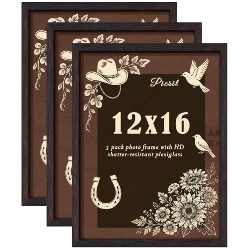 Image of Picrit 12x16 Picture Frame 3 Pack, Wall Mount Display, Walnut Wood Grain