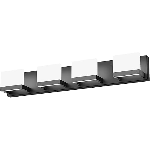 Tipace Dimmable Black LED Vanity Light for Bathroom Up and Down 4 Lights Black Modern Bathroom Wall Light Fixtures Over Mirror(White Light 6000K)