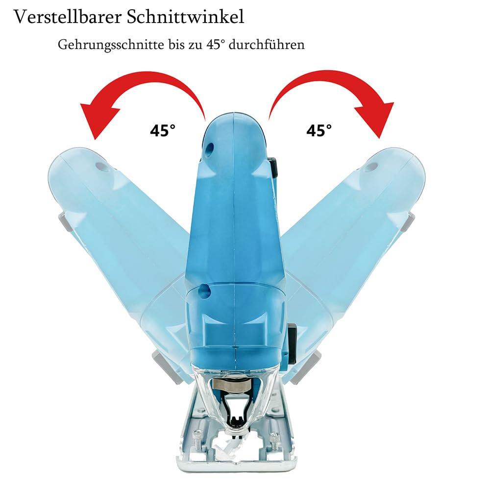Akku Stichsäge 18V, 3000 SPM Stichsäge mit LED-Licht, Bürstenloser Stichsäge, 4 Orbitaleinstellungen, 4 Klingen, 2x 3,0Ah-Akku und Ladegerät