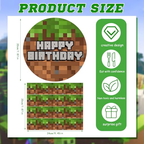 Tortenaufleger Pixel Gamer – Essbare Kuchendeko Pixel 20 cm – 4 Stück 24x5CM Tortenband Pixel Gras Gaming Essbar – Pixel Motiv Tortendekoration Kuchen Deko Für Geburtstag Junge