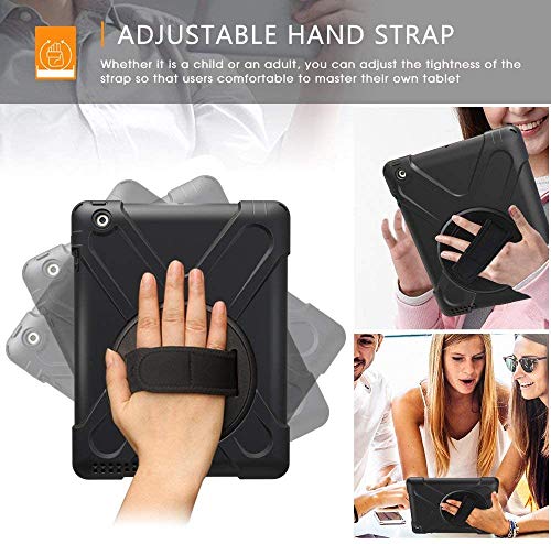 Ipad 5Th/6Th Generation Case 9.7 Inch 2017 2018 For Kids With 360 Rotating Stand+Hand Strap | Tsq Heavy Duty Rugged Shockproof Case For Ipad 6Th/5Th Gen 9.7", Model A1893/A1954/A1822/A1823 | Black #TOP3