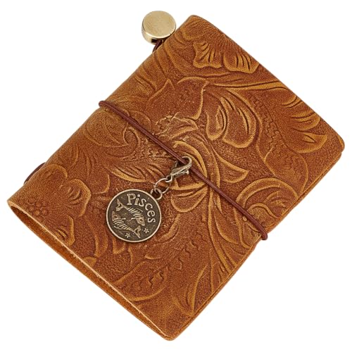 CRASPIRE Leather Journal Notebook Small Carving Floral Travel Vintage Daily 3.3x3.1in Blank Paper Refillable 128 Pages Bound Portable Notepad for Man Women Antique Gifts Artist Traveler Writing Brown