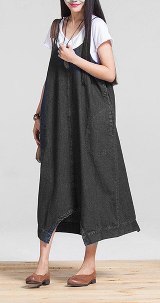 Pantalones Vaqueros Algodón Mujeres Pantalones Falda Vestido Largo