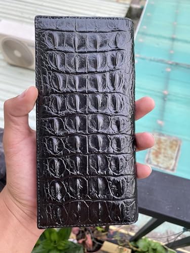 Genuine alligator Leather checkbook cover Long Wallets for Men crocodile wallet (Black)2