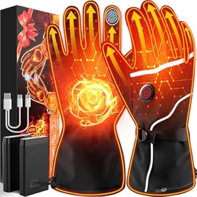 Heated Gloves, Electric Heated Gloves with 5V 5000 mAh Rechargeable Battery for Men and Women, 3 Heating Temperature Adjustable for Outdoor Activities, Motorcycle, Cycling, Hiking, Skiing