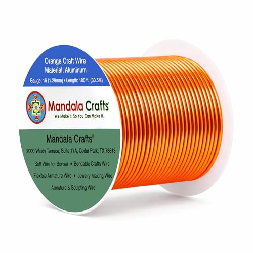 Image of Mandala Crafts 16 Gauge Orange Anodized Aluminum Craft Wire, 100 FT | Colored, Flexible, Bendable, for Bonsai, Armature, Sculpting, Wire Wrapping, Jewelry Making, Weather & Tarnish Resistant