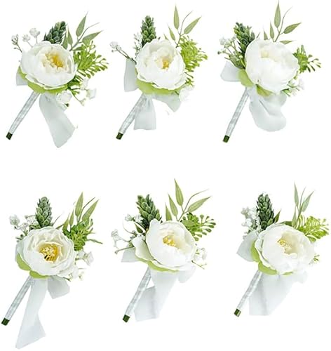 Ansofi Boutonniere morado lavanda para hombres de boda con alfileres, juego de 6, novios y padrinos de boda, aniversario de ceremonia, cena, flores