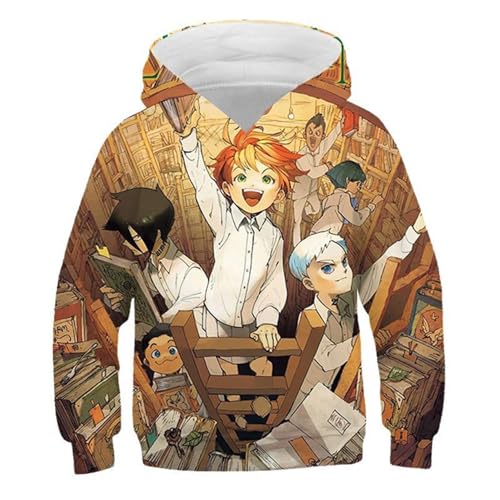 Unisex Child Anime Sweatshirt Fleece Lined Long Sleeve Tops-The Promised Neverland 3D Hoodies for Boys,Girls(2-14Y)