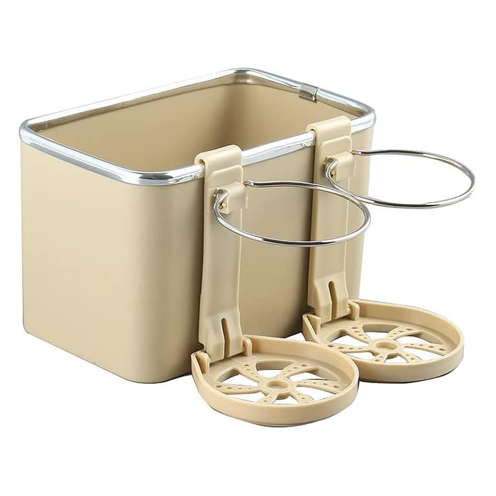 Rebpue Beige Car Armrest Storage Box For Bmw 2Er F22 F23 F45 F46 F87 G42 M2 218I 220I, Centre Console Organiser Case, Side Drinks Bottle Holder, Vehicle Cup Stand,- 2 Cup Holders