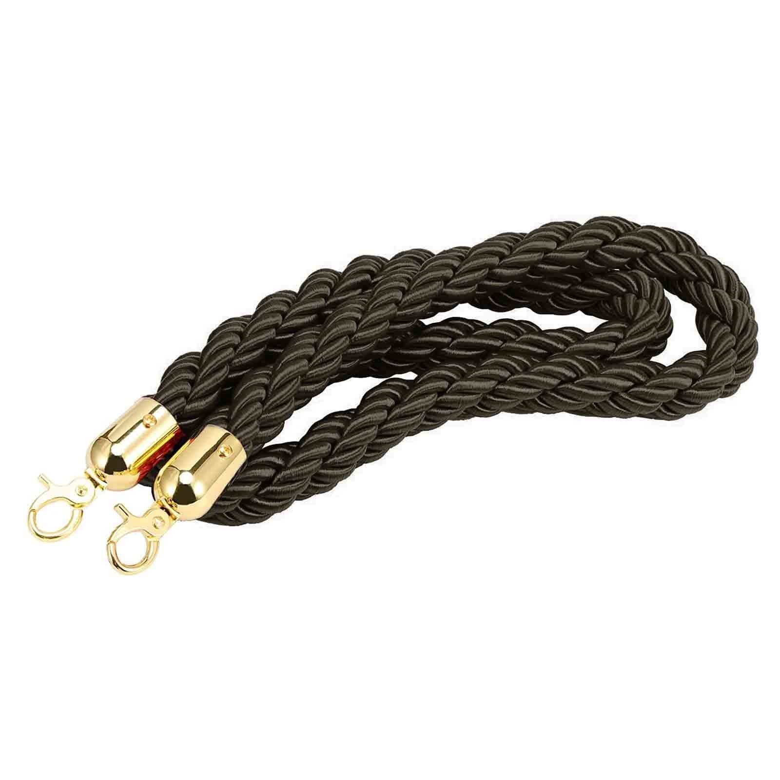 Twisted Stanchion Rope for Crowd Control, Durable Nylon Barrier Rope with Stainless Steel Hooks for VIP Events,1pcs(Black,1.5m/5ft/59inch)
