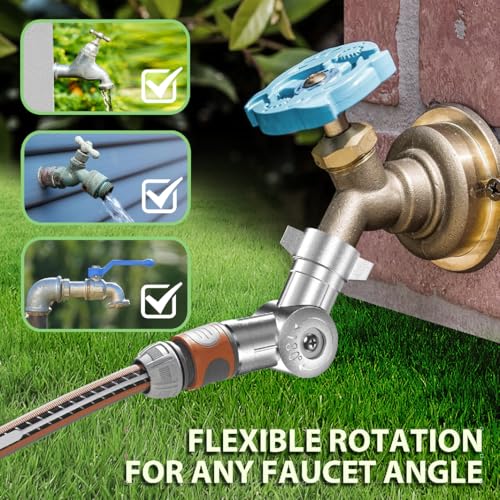 Image of Adjustable 180&360Metal Swivel Hose Connector 3 /4 inch Garden Faucet Adapter | Brass Metal Construction, Anti-kink Hose Design, for RV, Yard, Outdoor Garden