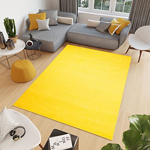 TAPISO Delhi Teppich Shaggy Hochflor Langfloorteppich Gelb Einfarbig Wohnzimmer Schlafzimmer Modern...