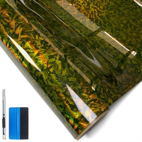 Image of LZLRUN Gloss Forged Carbon Fiber Self Adhesive Vinyl Wrap Film for Car Moto (Chameleon Gold, 1ft x 10ft) | Gloss Chameleon forged carbon texture, With install tools, Air release, Self-adhesive, For car moto furniture laptop