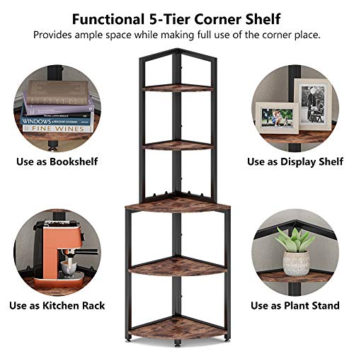 Tribesigns 5-Tier Corner Shelf, 60 Inch Corner Bookshelf Small Bookcase For Living Room, Industrial Corner Storage Rack Plant Stand With Metal Frame For Home Office #TOP5